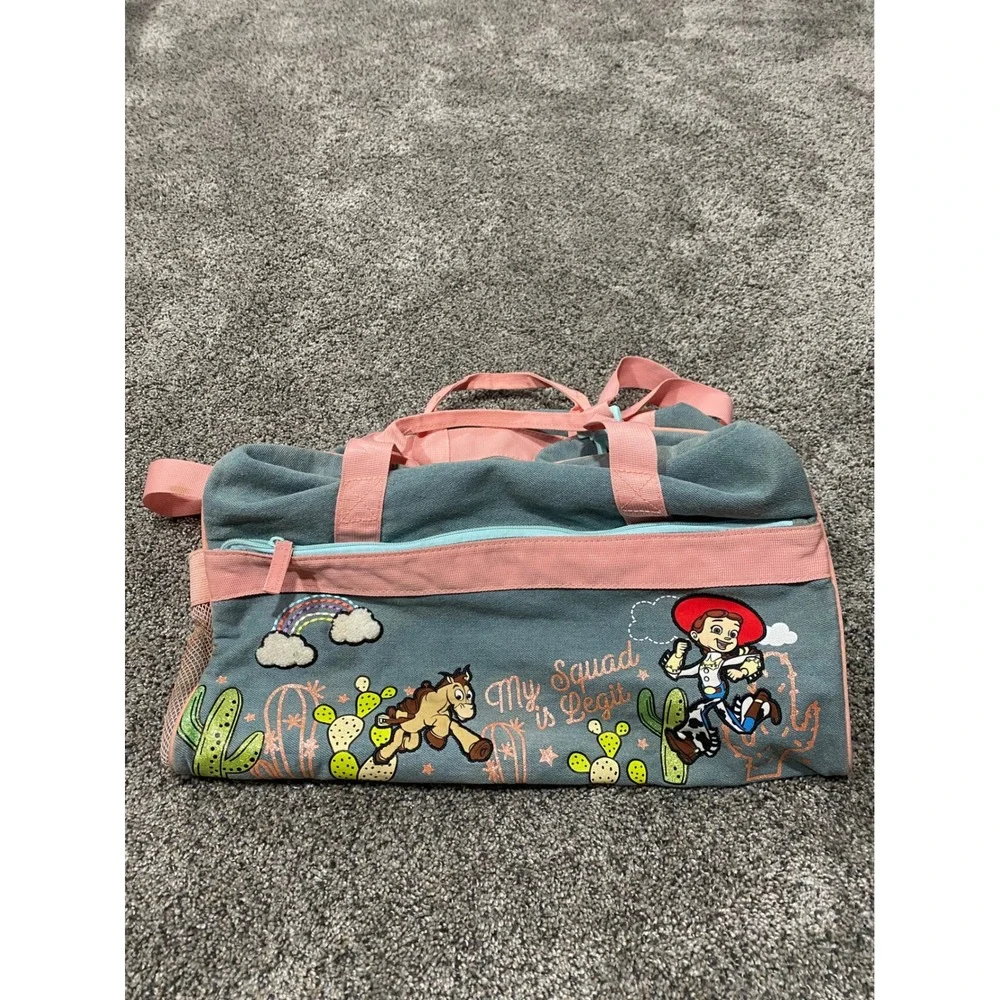 Disney Toy Story Jessie Bullseye Duffel Bag Blue Pink My‎ Squad is Legit Gym Bag